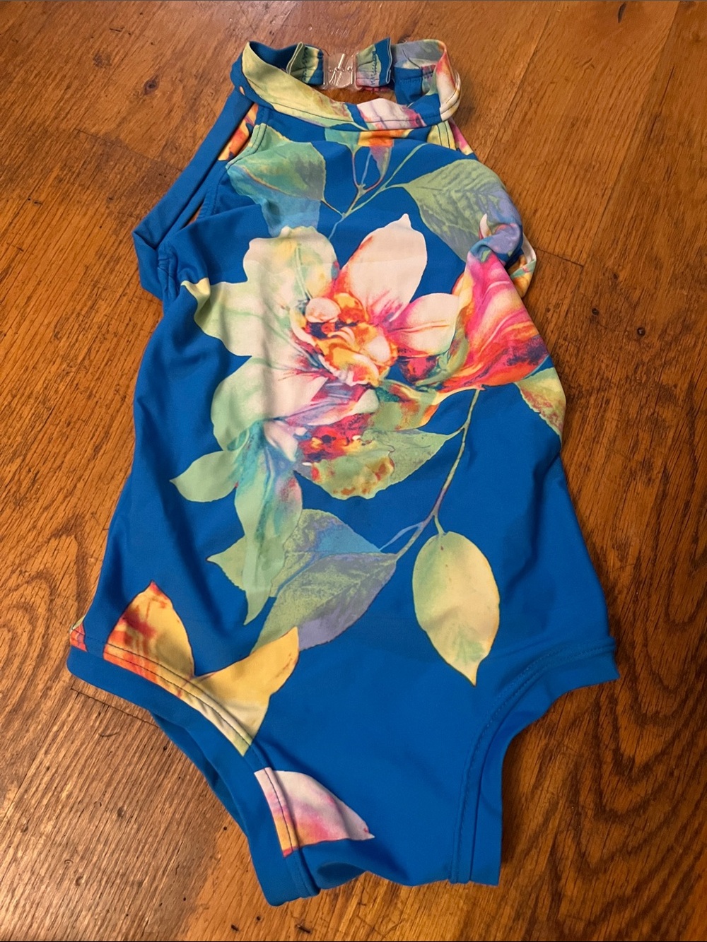 Blue Floral High-Neck Leotard
